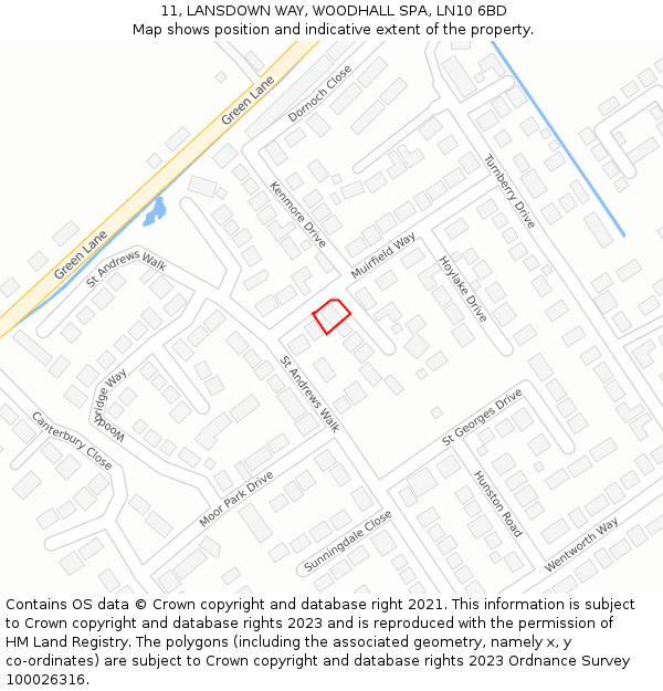 11, LANSDOWN WAY, WOODHALL SPA, LN10 6BD: Location map and indicative extent of plot