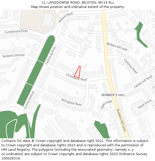 11, LANSDOWNE ROAD, BILSTON, WV14 6LL: Location map and indicative extent of plot