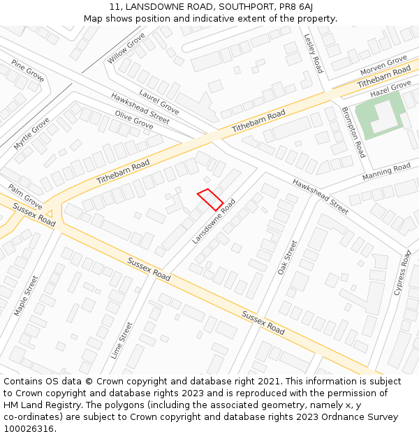 11, LANSDOWNE ROAD, SOUTHPORT, PR8 6AJ: Location map and indicative extent of plot