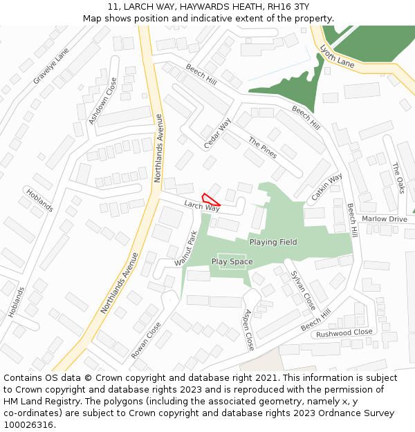 11, LARCH WAY, HAYWARDS HEATH, RH16 3TY: Location map and indicative extent of plot