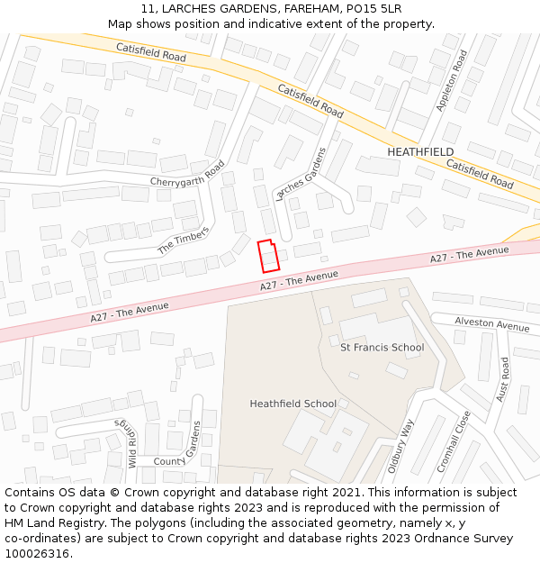 11, LARCHES GARDENS, FAREHAM, PO15 5LR: Location map and indicative extent of plot