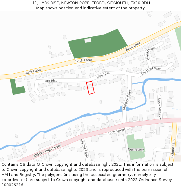 11, LARK RISE, NEWTON POPPLEFORD, SIDMOUTH, EX10 0DH: Location map and indicative extent of plot