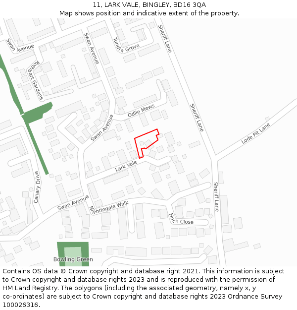 11, LARK VALE, BINGLEY, BD16 3QA: Location map and indicative extent of plot