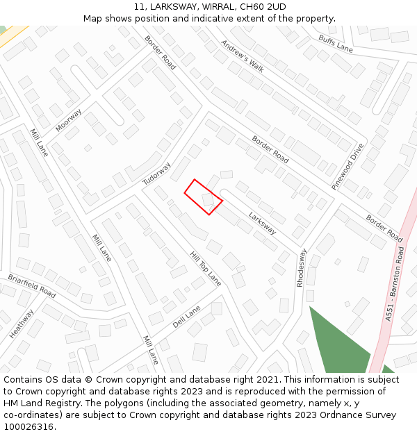 11, LARKSWAY, WIRRAL, CH60 2UD: Location map and indicative extent of plot