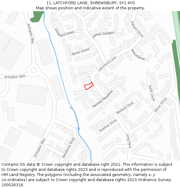 11, LATCHFORD LANE, SHREWSBURY, SY1 4YG: Location map and indicative extent of plot