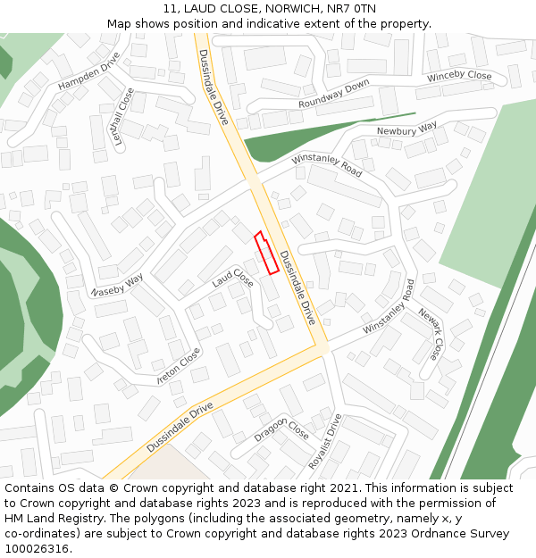 11, LAUD CLOSE, NORWICH, NR7 0TN: Location map and indicative extent of plot