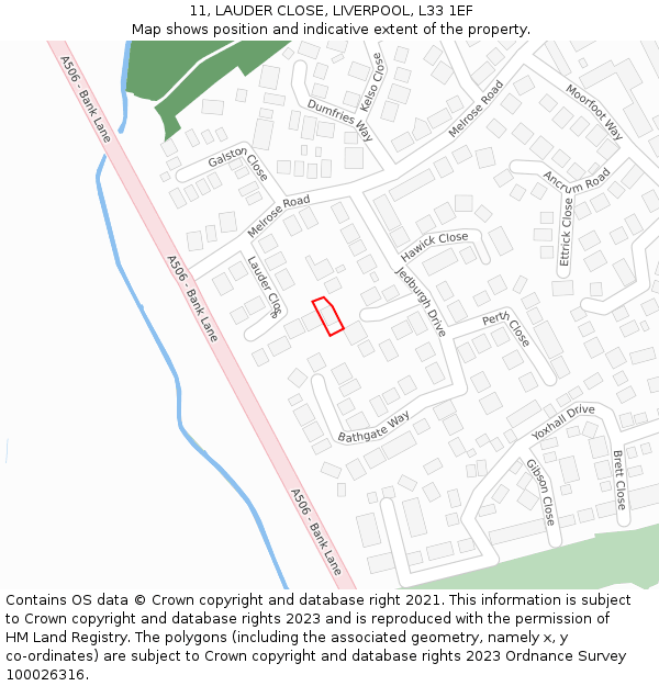 11, LAUDER CLOSE, LIVERPOOL, L33 1EF: Location map and indicative extent of plot