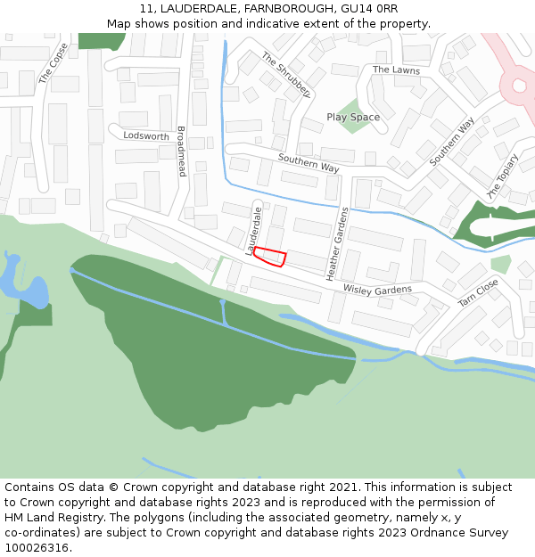 11, LAUDERDALE, FARNBOROUGH, GU14 0RR: Location map and indicative extent of plot