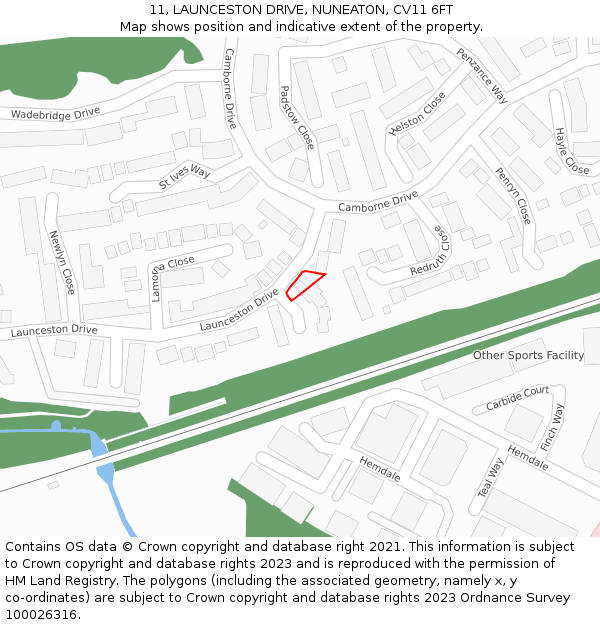 11, LAUNCESTON DRIVE, NUNEATON, CV11 6FT: Location map and indicative extent of plot