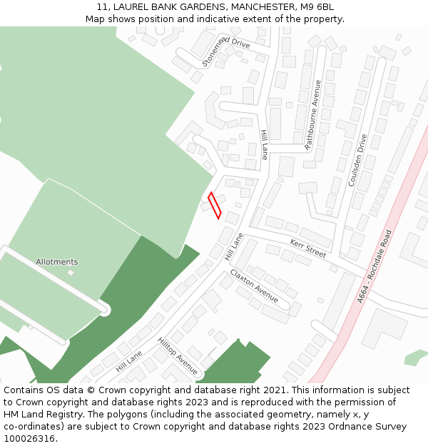 11, LAUREL BANK GARDENS, MANCHESTER, M9 6BL: Location map and indicative extent of plot
