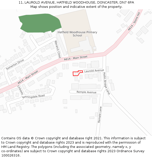 11, LAUROLD AVENUE, HATFIELD WOODHOUSE, DONCASTER, DN7 6PA: Location map and indicative extent of plot