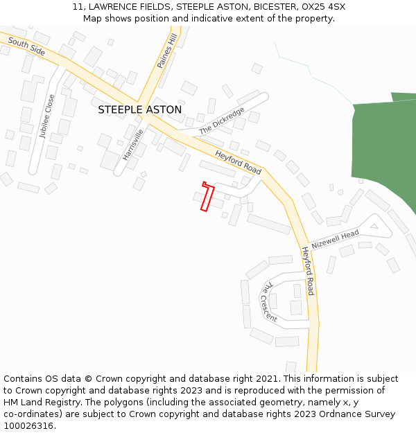 11, LAWRENCE FIELDS, STEEPLE ASTON, BICESTER, OX25 4SX: Location map and indicative extent of plot