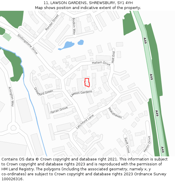 11, LAWSON GARDENS, SHREWSBURY, SY1 4YH: Location map and indicative extent of plot