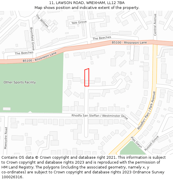 11, LAWSON ROAD, WREXHAM, LL12 7BA: Location map and indicative extent of plot