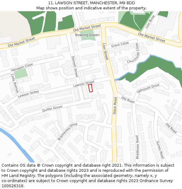 11, LAWSON STREET, MANCHESTER, M9 8DD: Location map and indicative extent of plot