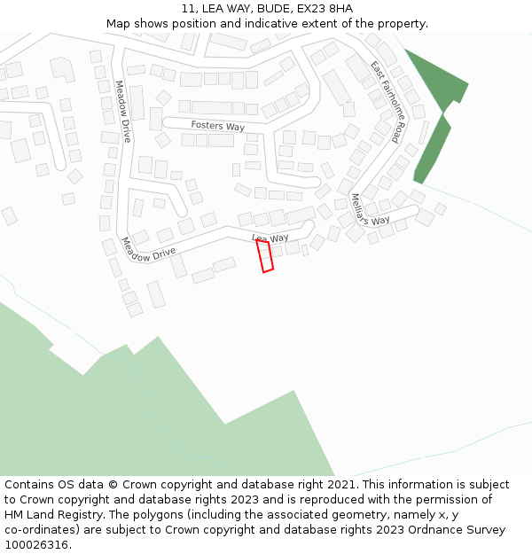 11, LEA WAY, BUDE, EX23 8HA: Location map and indicative extent of plot
