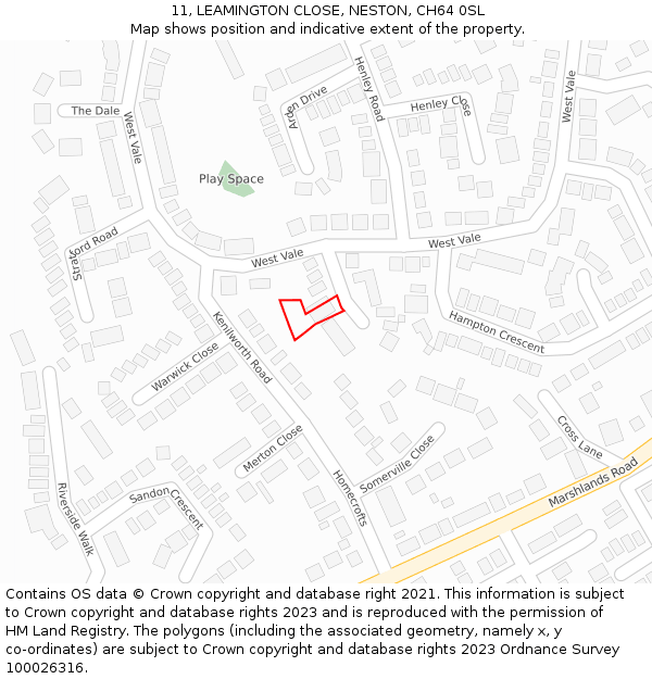 11, LEAMINGTON CLOSE, NESTON, CH64 0SL: Location map and indicative extent of plot