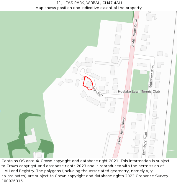 11, LEAS PARK, WIRRAL, CH47 4AH: Location map and indicative extent of plot