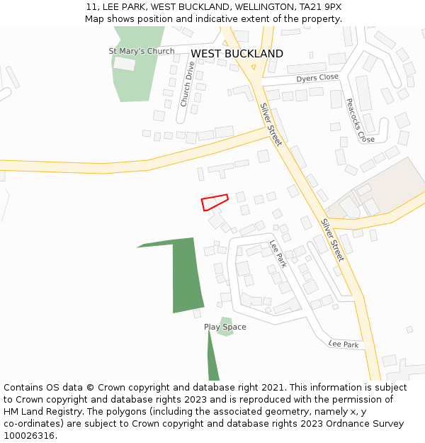 11, LEE PARK, WEST BUCKLAND, WELLINGTON, TA21 9PX: Location map and indicative extent of plot