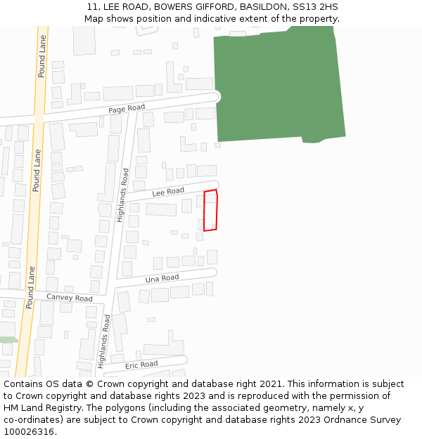 11, LEE ROAD, BOWERS GIFFORD, BASILDON, SS13 2HS: Location map and indicative extent of plot