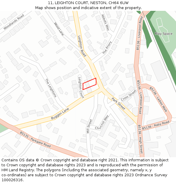 11, LEIGHTON COURT, NESTON, CH64 6UW: Location map and indicative extent of plot