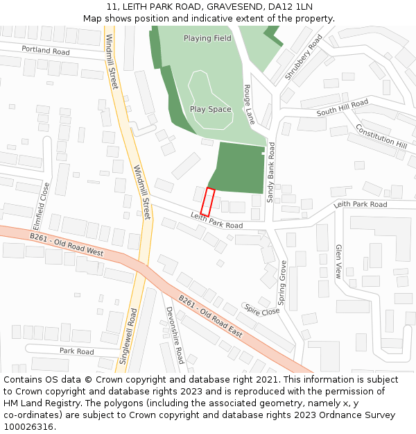 11, LEITH PARK ROAD, GRAVESEND, DA12 1LN: Location map and indicative extent of plot