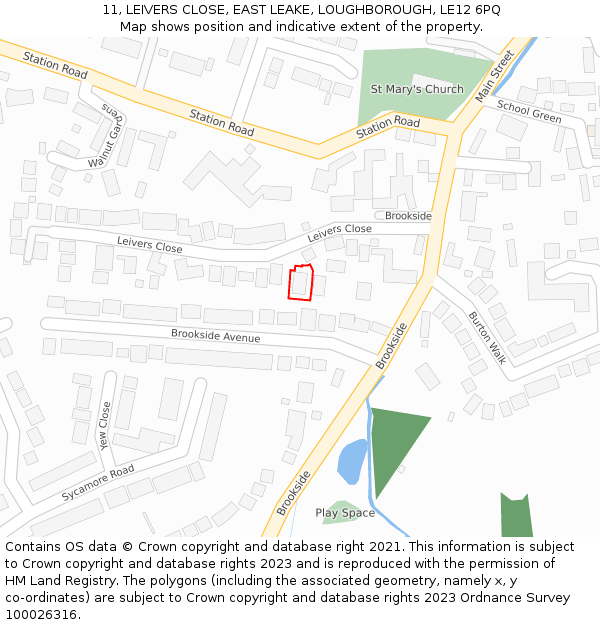 11, LEIVERS CLOSE, EAST LEAKE, LOUGHBOROUGH, LE12 6PQ: Location map and indicative extent of plot