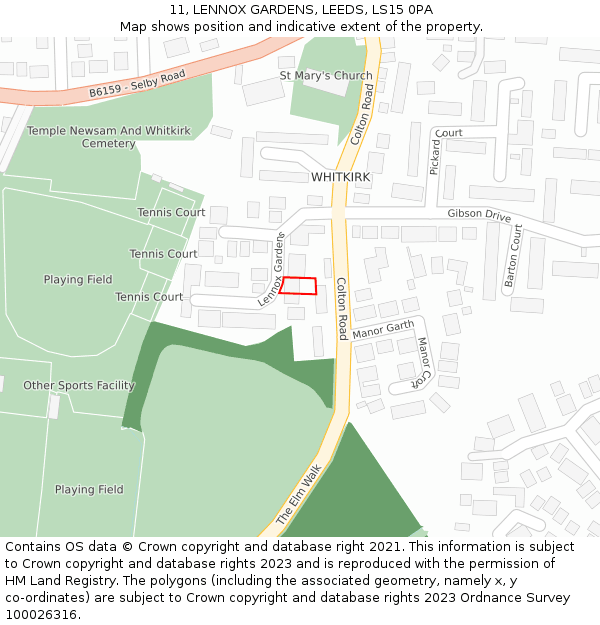 11, LENNOX GARDENS, LEEDS, LS15 0PA: Location map and indicative extent of plot
