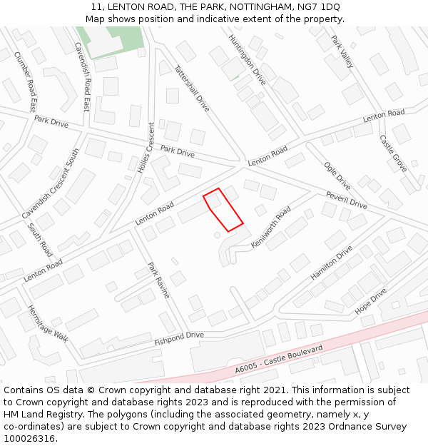 11, LENTON ROAD, THE PARK, NOTTINGHAM, NG7 1DQ: Location map and indicative extent of plot