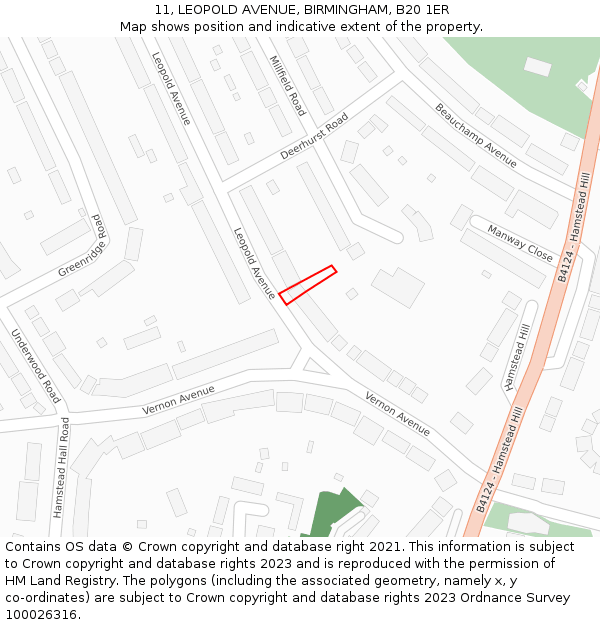 11, LEOPOLD AVENUE, BIRMINGHAM, B20 1ER: Location map and indicative extent of plot