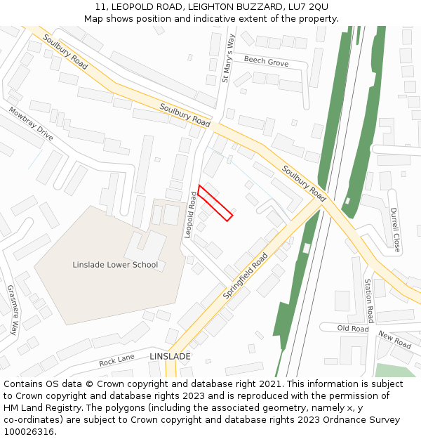 11, LEOPOLD ROAD, LEIGHTON BUZZARD, LU7 2QU: Location map and indicative extent of plot