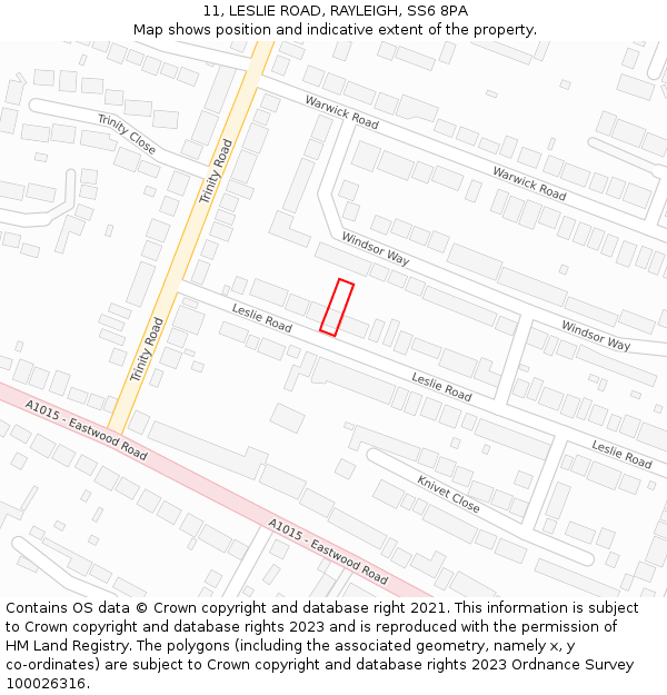 11, LESLIE ROAD, RAYLEIGH, SS6 8PA: Location map and indicative extent of plot