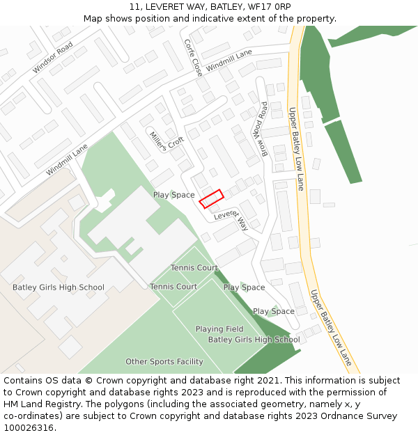 11, LEVERET WAY, BATLEY, WF17 0RP: Location map and indicative extent of plot