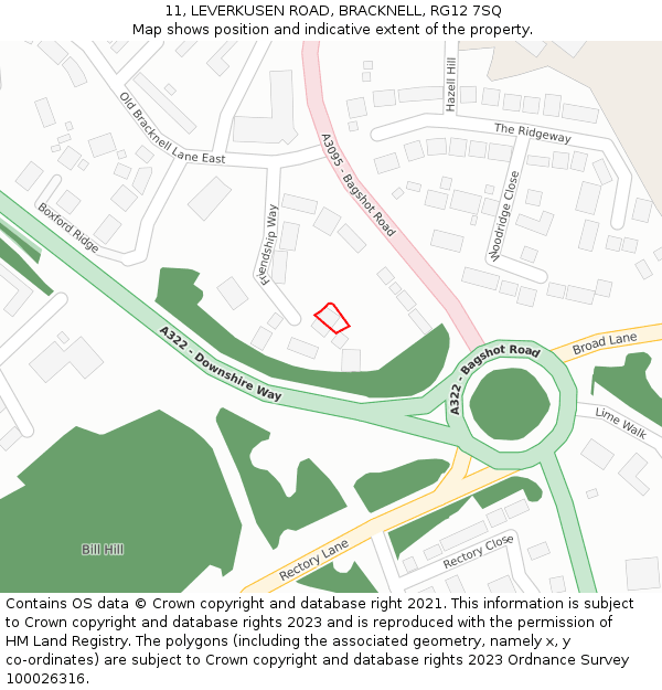 11, LEVERKUSEN ROAD, BRACKNELL, RG12 7SQ: Location map and indicative extent of plot