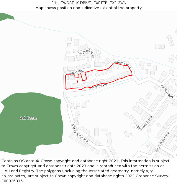 11, LEWORTHY DRIVE, EXETER, EX1 3WN: Location map and indicative extent of plot