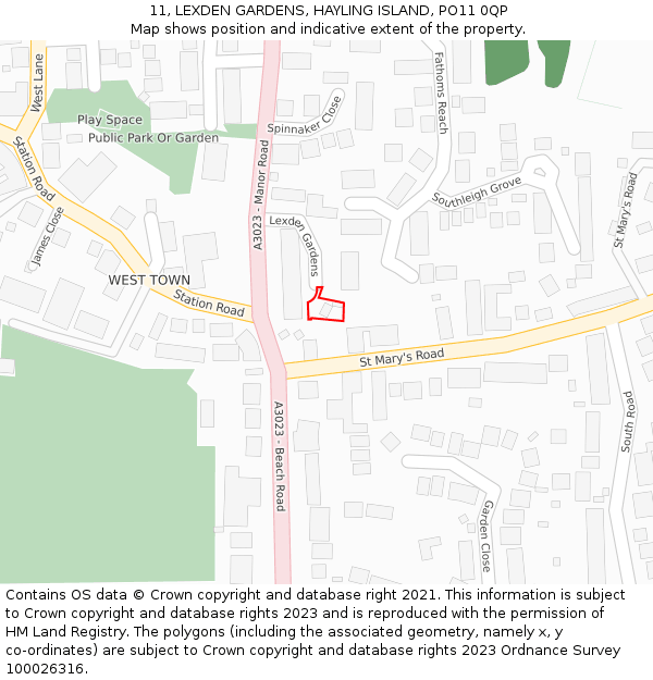 11, LEXDEN GARDENS, HAYLING ISLAND, PO11 0QP: Location map and indicative extent of plot