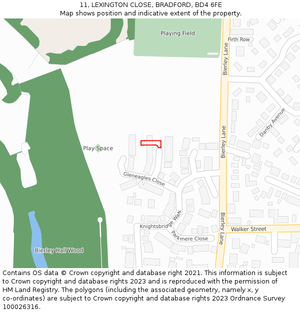 11, LEXINGTON CLOSE, BRADFORD, BD4 6FE: Location map and indicative extent of plot