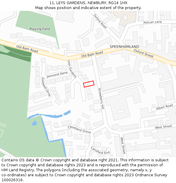 11, LEYS GARDENS, NEWBURY, RG14 1HX: Location map and indicative extent of plot