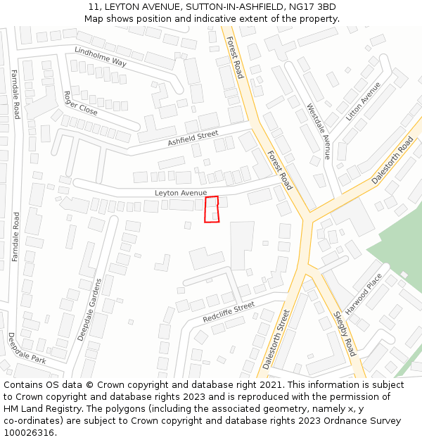 11, LEYTON AVENUE, SUTTON-IN-ASHFIELD, NG17 3BD: Location map and indicative extent of plot