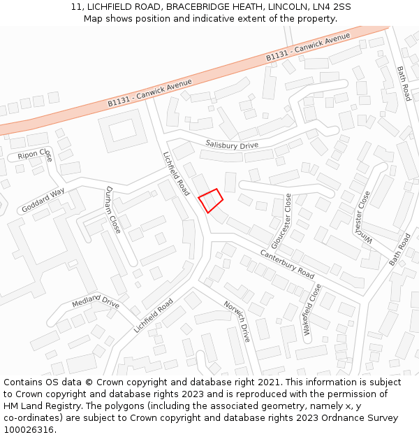 11, LICHFIELD ROAD, BRACEBRIDGE HEATH, LINCOLN, LN4 2SS: Location map and indicative extent of plot