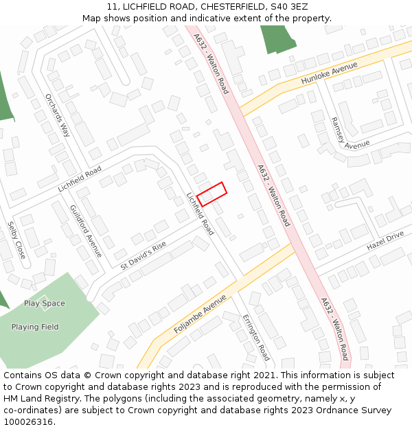 11, LICHFIELD ROAD, CHESTERFIELD, S40 3EZ: Location map and indicative extent of plot