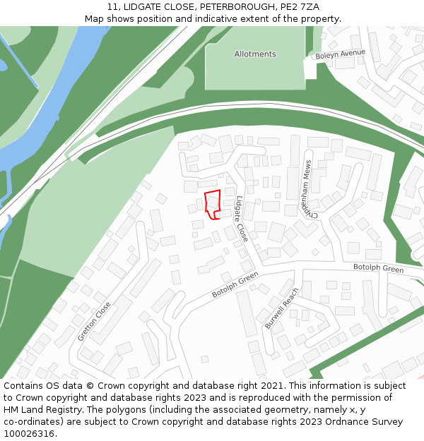 11, LIDGATE CLOSE, PETERBOROUGH, PE2 7ZA: Location map and indicative extent of plot