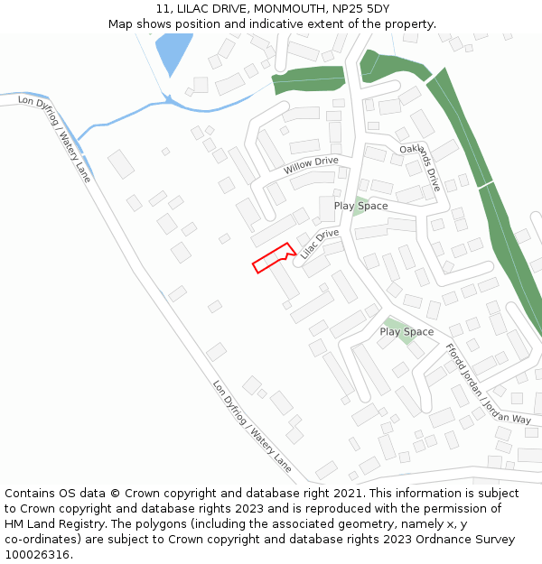 11, LILAC DRIVE, MONMOUTH, NP25 5DY: Location map and indicative extent of plot