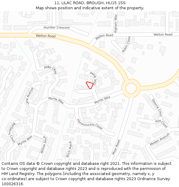 11, LILAC ROAD, BROUGH, HU15 1SS: Location map and indicative extent of plot