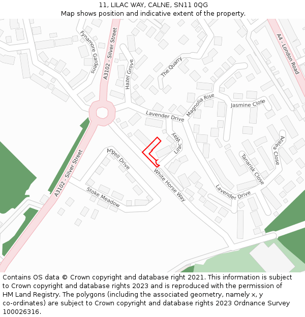 11, LILAC WAY, CALNE, SN11 0QG: Location map and indicative extent of plot