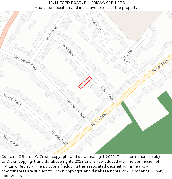 11, LILFORD ROAD, BILLERICAY, CM11 1BS: Location map and indicative extent of plot