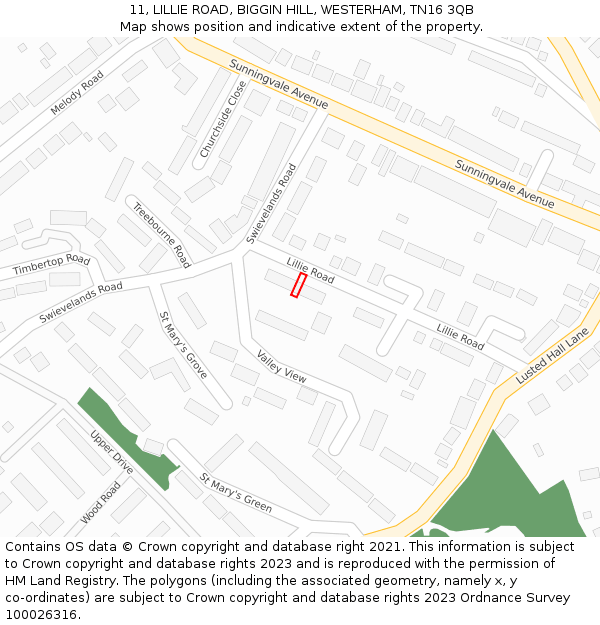11, LILLIE ROAD, BIGGIN HILL, WESTERHAM, TN16 3QB: Location map and indicative extent of plot