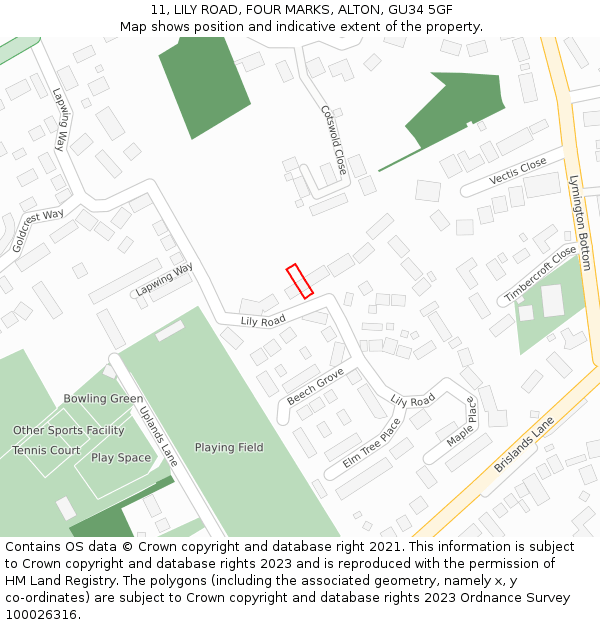 11, LILY ROAD, FOUR MARKS, ALTON, GU34 5GF: Location map and indicative extent of plot