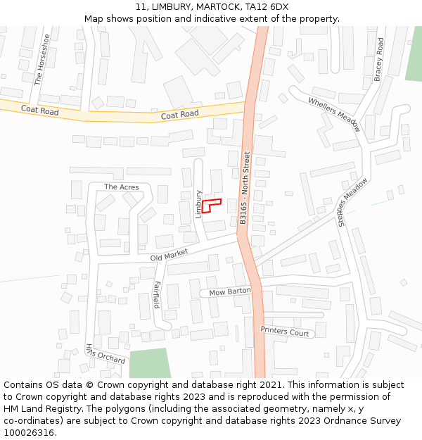 11, LIMBURY, MARTOCK, TA12 6DX: Location map and indicative extent of plot