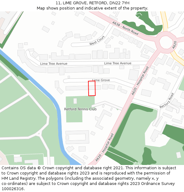 11, LIME GROVE, RETFORD, DN22 7YH: Location map and indicative extent of plot